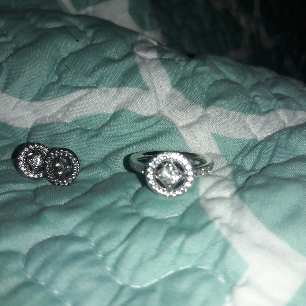 Matching authentic Pandora earrings and ring
